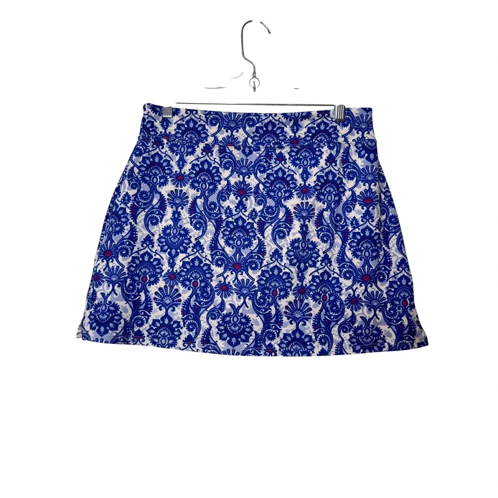 Tranquility by Curation+Clothing Blue White Damask Print A‎ Line Skirt Medium